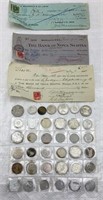 International coins and old bank checks
