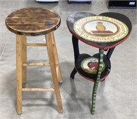 Wood stool-29in  w/ 2-tier table-wobbly-17 x 18 x