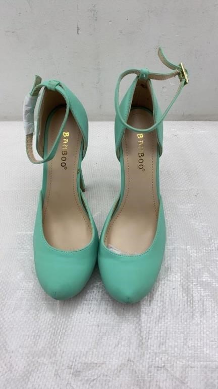 5 inch heel ankle strap green shoes size 6