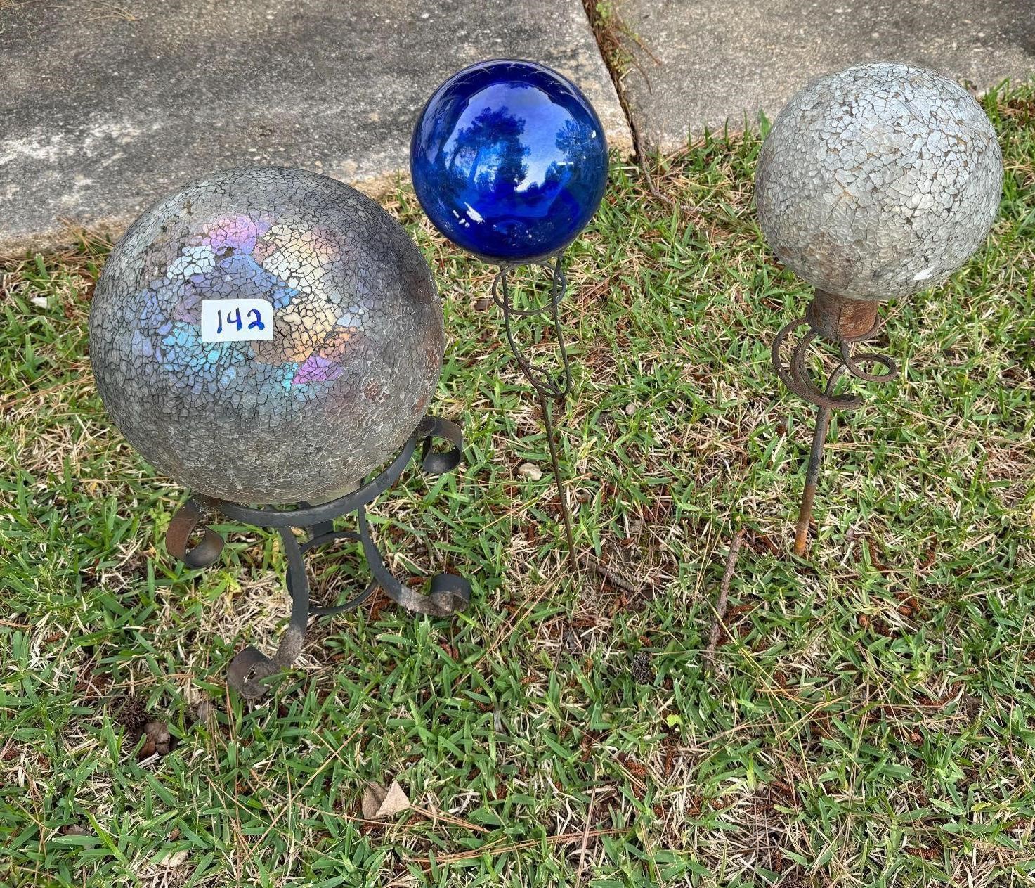 3 glass globes w/ stands