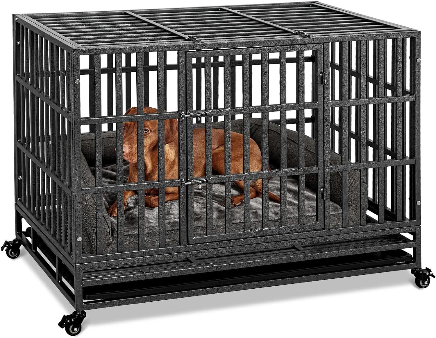 Holiwei 48 XL Metal Dog Crate  Escape Proof