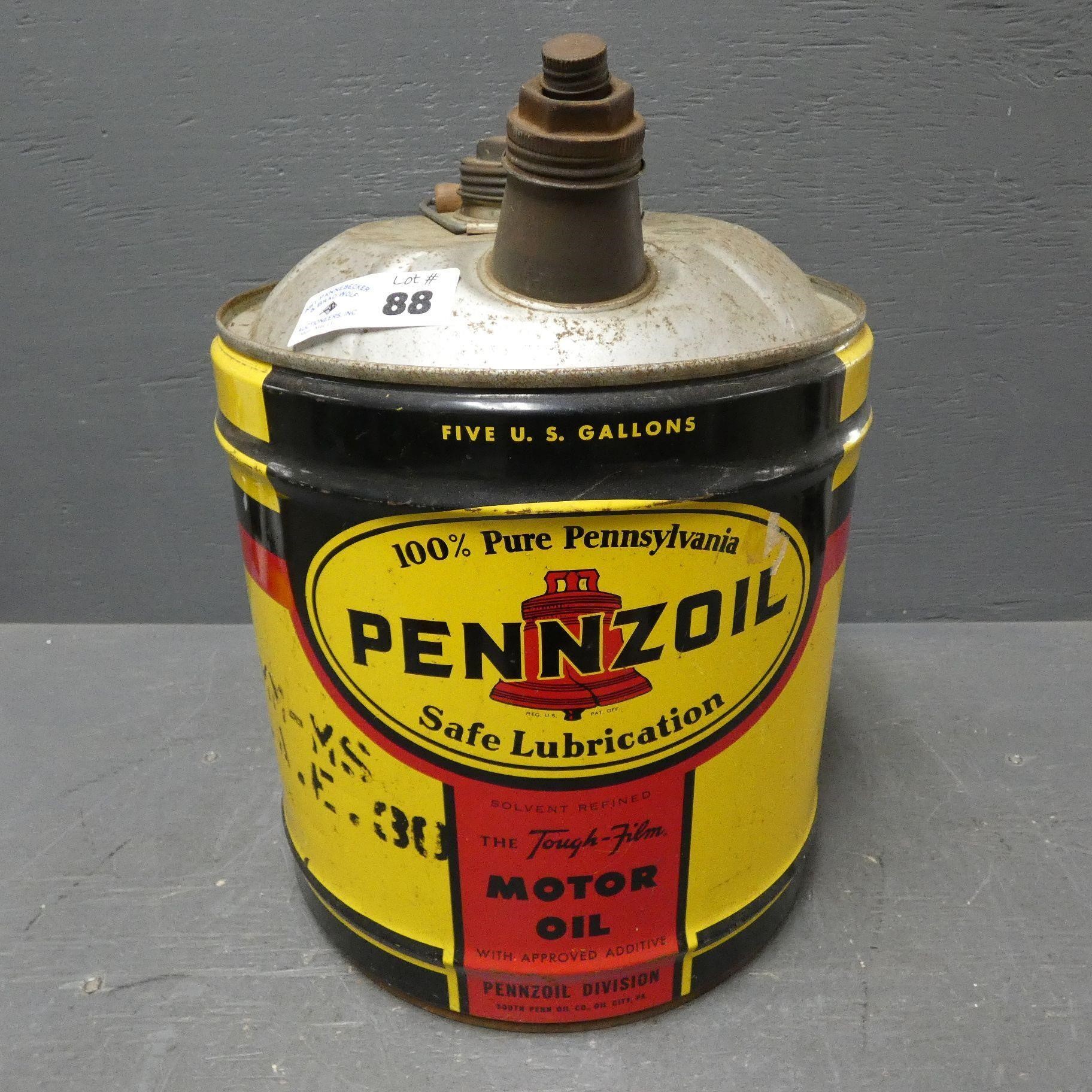 Early Pennzoil Motor Oil 5 Gallon Can
