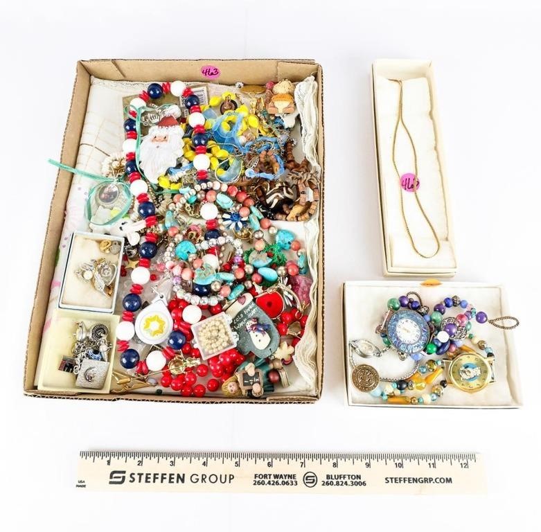 Flat of Assorted Costume Jewelry, Gold Necklace