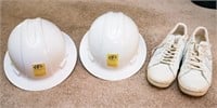 2 Hard Hats and Pair of Converse Tennis Shoes,