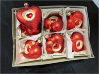 7 Dept 56 red blown glass heart ornaments