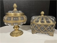 Art Glass and Brass Covered Center Pieces