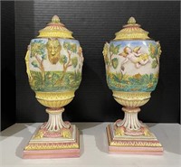 Meissen Style Capodimonte Covered Urns