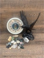 Air Force Clock & Large Carved Wood Eagle