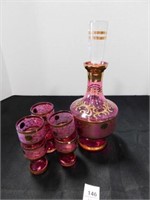vintage bohemian decanter and 6 shot glasses