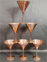 6 Handmade Copper Hammered Martini Glasses