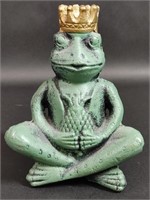Painted Cast Iron Frog Wearing Crown Statue
