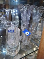 COLLECTION OF CUT GLASS CONTAINERS & CRYSTAL VASE