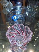 MIKASA PEPPERMINT CANDY DISH AND ETCHED GLASS BOWL