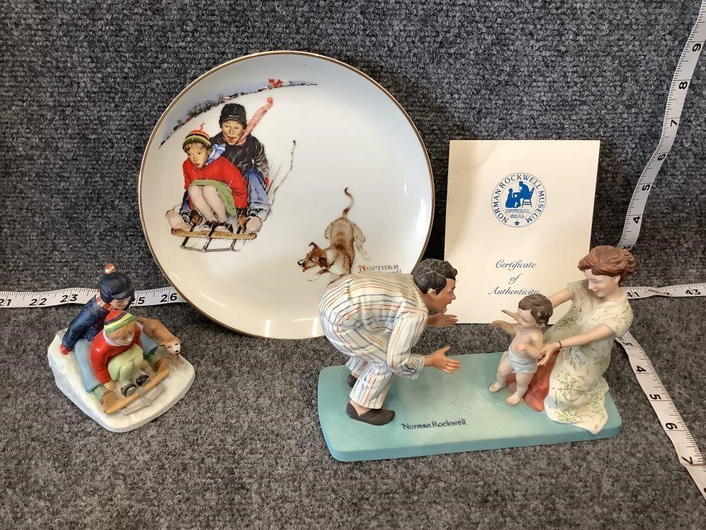 Norman Rockwell Figurines, Plate, and Certificate