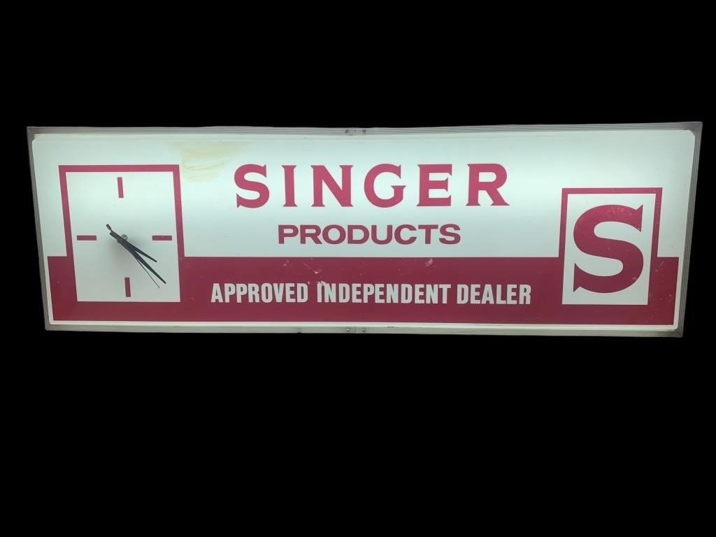 Old Singer Products Sign with Clock