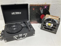 Victrola Bluetooth Turntable and Vinyl Records
