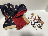 LB Johnson & JFK Political Buttons & 50 Star Flag
