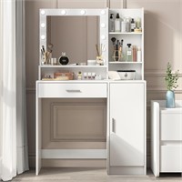 (READ)White Dresser with Mirror & Light  3-Layer