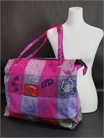 Colorful Zippered Lined Cloth Beach Tote