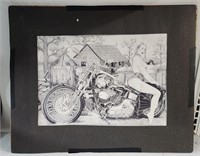 Woman on motorcycle poster print 20"x16"