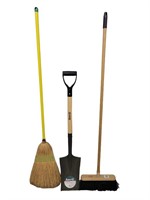 Push Broom, Straw Broom and Anvil Shovel