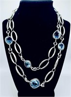 Long Silver Crystal Necklace