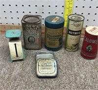 Phonograph tool in tube, spice containers, postal