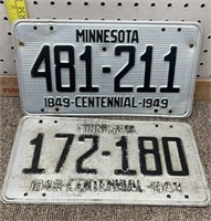 2- 1949 Centennial MN license plates
