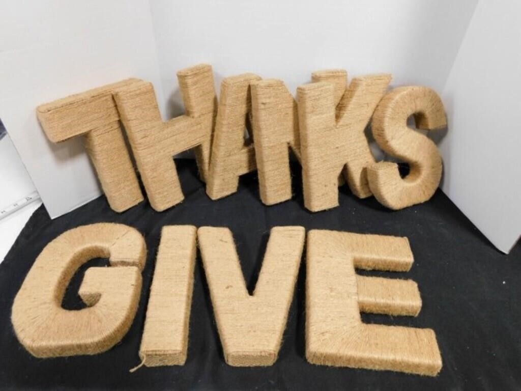 "GIVE THANKS" burlap and twine sign