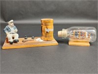 Sky Land Wooden Sailor Figurine & Ship in a Bottle