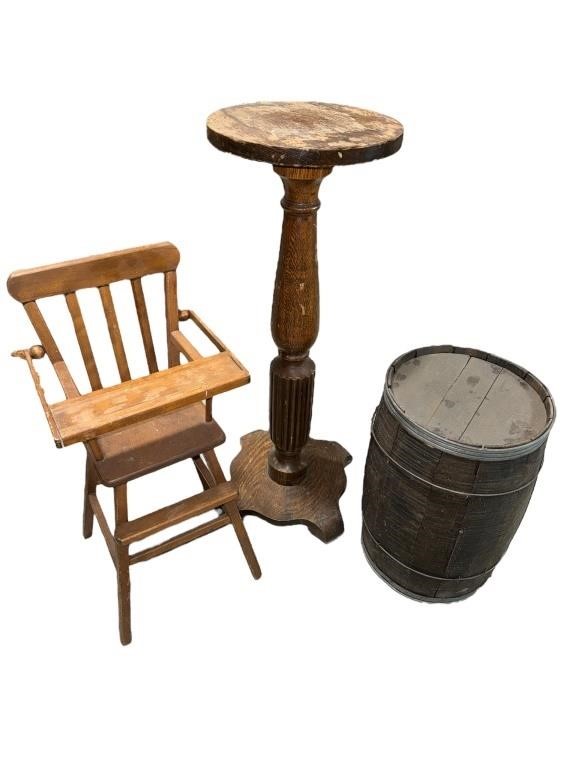Antique Pedestal & Barrel Grouping