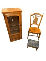 Golden Oak Display Case And Chair
