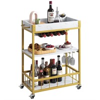 aboxoo Bar Cart White Marble 3 Tiers Removable St