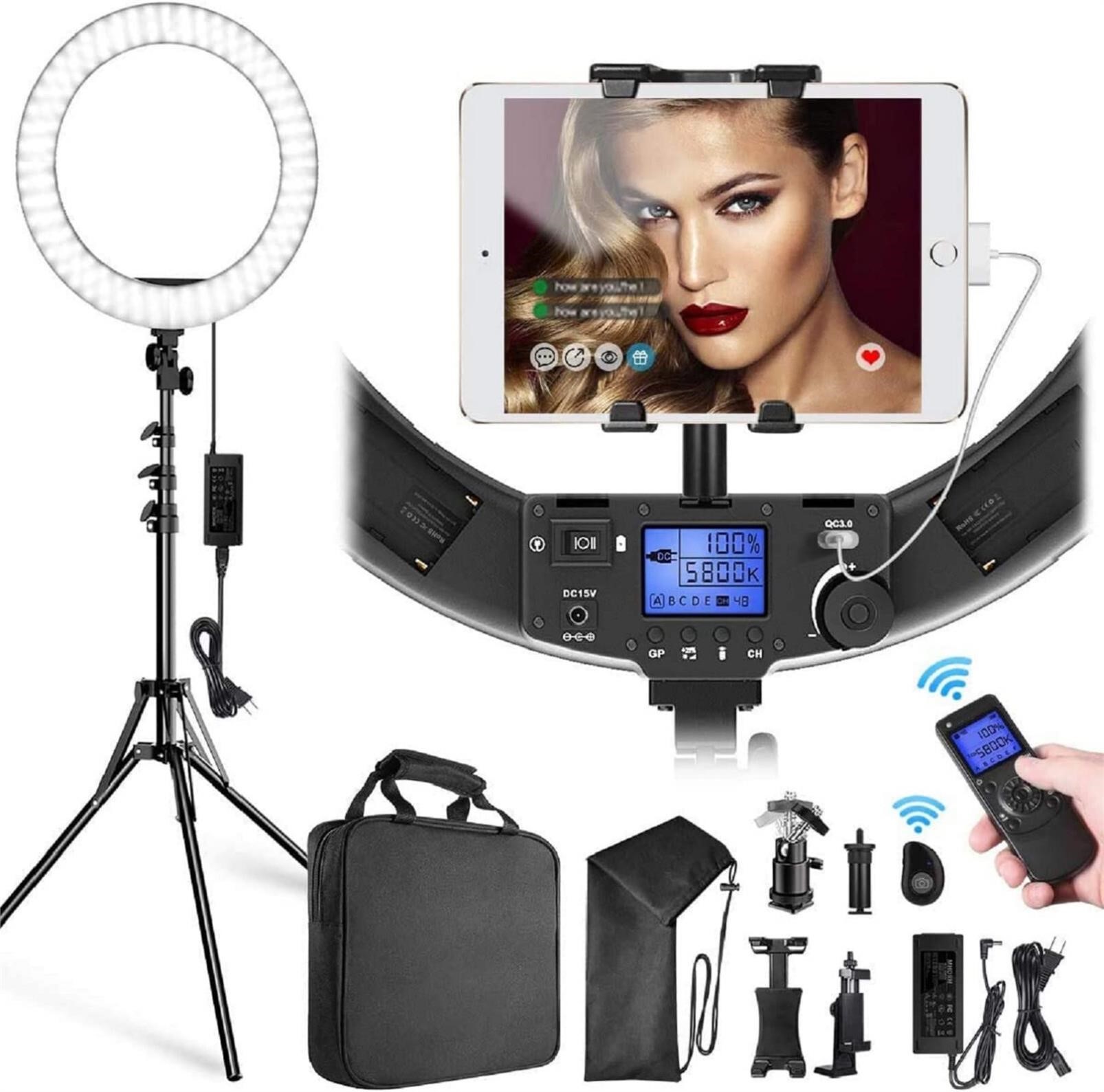 LED Ring Light with Stand and Phone/iPad Holder,