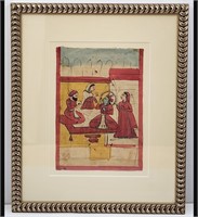 Antique Indian Watercolor Painting On Paper 19th C
