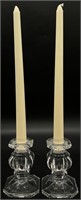 Pair Crystal Candlesticks & Taper Candles