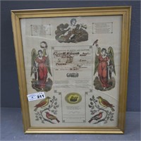 Early Framed Certificate of Birth & Baptism