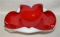 MCM Seguso Murano Red Bullicante Art Glass Ashtray