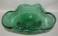 MCM Murano Green Bullicante Art Glass Ashtray 9w