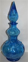 MCM Empoli Italian Blue Art Glass Decanter 13 7/8"