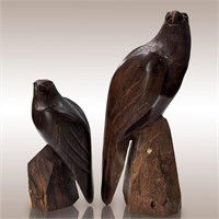 Pair Of Finely Carved Hawks Made From Heavy Ironwo
