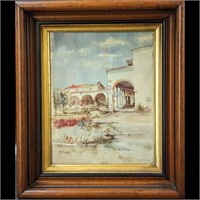 Signed F. Schwab Watercolor Painting Of An Adobe