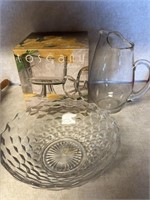 Glass pitcher and large bowl