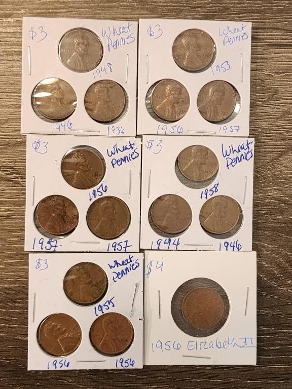 Lot of 15 Lincoln Wheat Pennies & 1956 Canadian