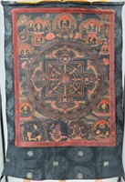 A Large Tibetan Temple Thangka Enhanced with Gold