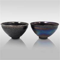 Pair Of Chinese Jian Kiln Oil Drop Glazed Tea Bowl