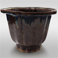 Chinese Brown And Blue Glazed Ceramic Jardiniere