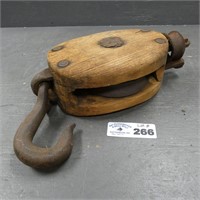 Large Early Wooden Pulley