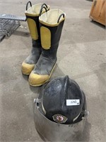 (3) Firemans Boots and Helmet