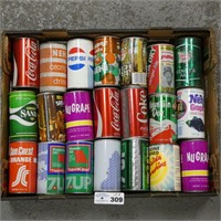 Tray of Assorted Early Soda Cans